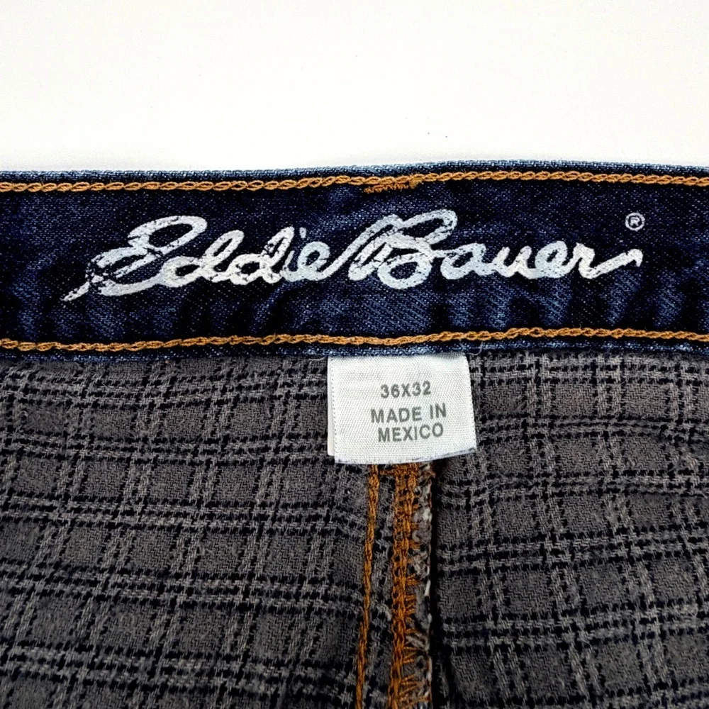 Eddie Bauer Straight Fit Jeans Mens 36x32 Dark Wash Blue Flannel Lined